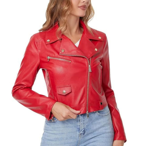 Short Cropped Biker Jacket Red