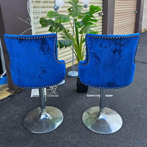 Velvet Blue Bar Stool or Table Chair or Desk Chair Adjustable Seat
