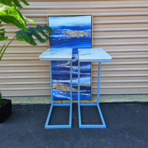 Side Table For Bed Or Chair White/Grey Marble Design Furniture