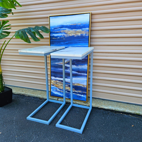 Side Table For Bed Or Chair White/Grey Marble Design Furniture