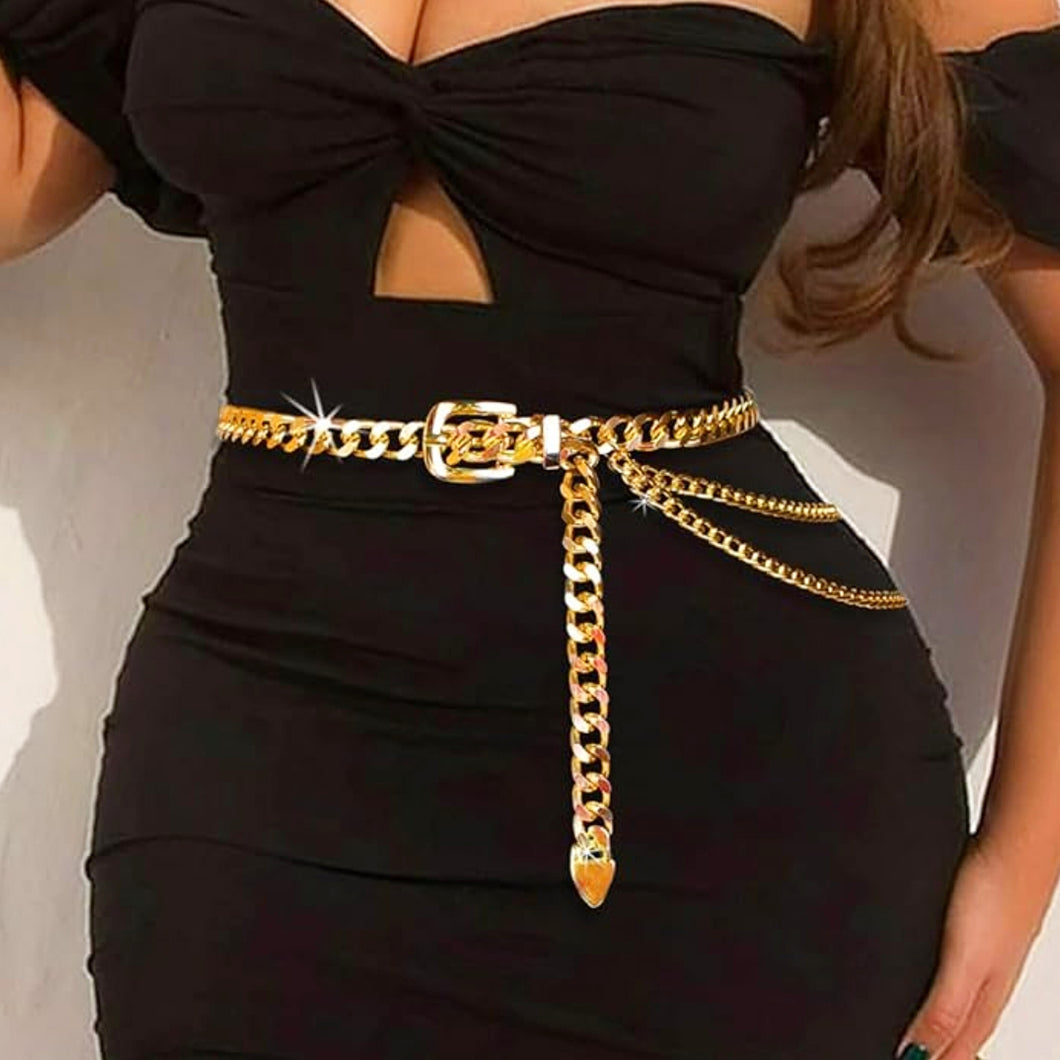 GOLD CUBAN LINK LAYERED WAIST CHAIN