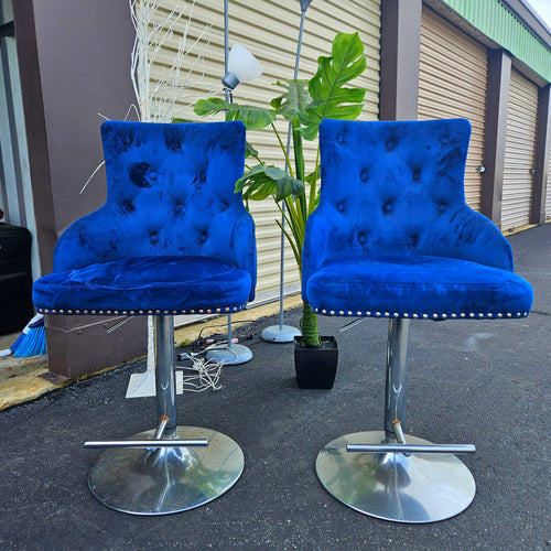 Velvet Blue Bar Stool or Table Chair or Desk Chair Adjustable Seat