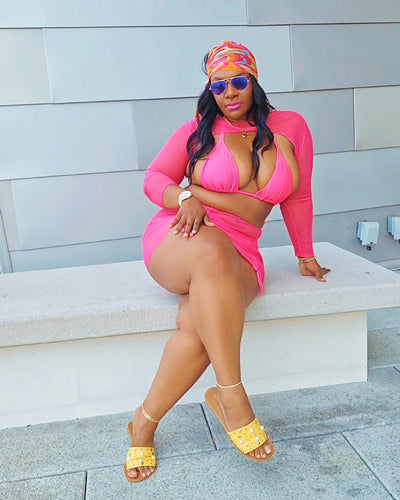 Pink Paradise 4 Piece Bikini Swim Set Beach Vacation Wear