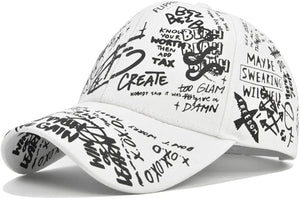 Graffiti Print Hat White/Black